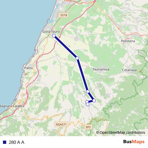 280 A A bus Line Map