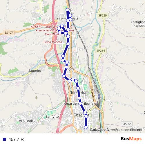 157 Z R bus Line Map