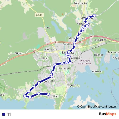 11 bus Line Map