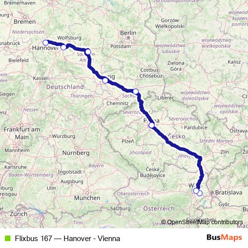 Flixbus 167 bus Line Map