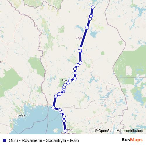 Oulu - Rovaniemi - Sodankylä - Ivalo bus Line Map