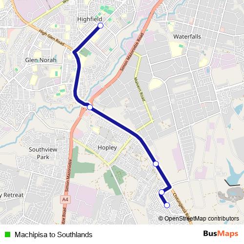 Machipisa to Southlands bus Line Map