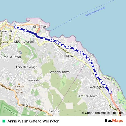 Annie Walsh Gate to Wellington bus Line Map