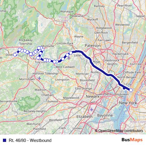 Rt. 46/80 - Westbound bus Line Map