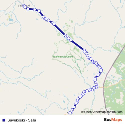 Savukoski - Salla bus Line Map