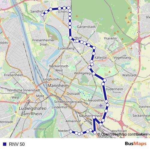 RNV 50 bus Line Map