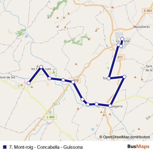 7. Mont-roig - Concabella - Guissona bus Line Map