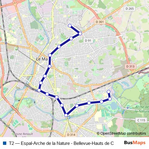 T2 tram Line Map