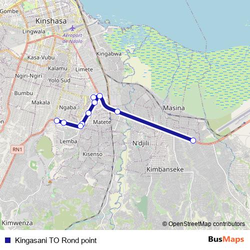 Kingasani TO Rond point bus Line Map