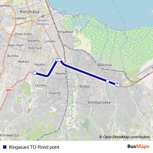 Kingasani TO Rond point bus Line Map