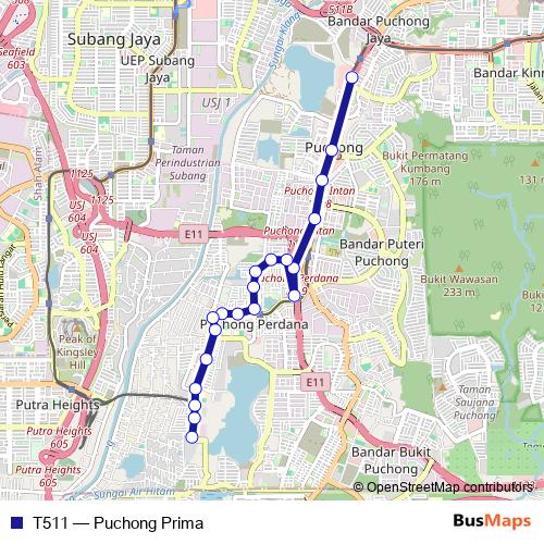 T511 bus Line Map