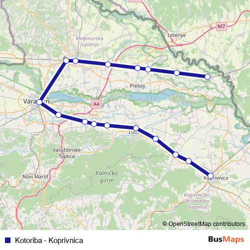 Kotoriba - Koprivnica rail Line Map