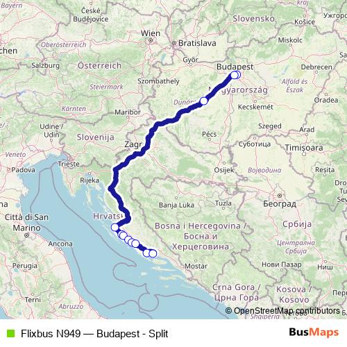 Flixbus N949 bus Line Map