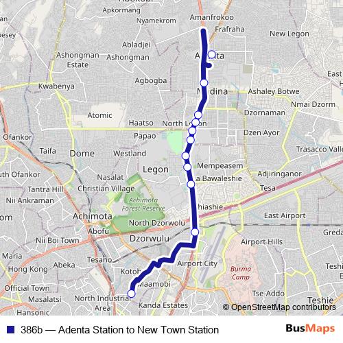 386b bus Line Map