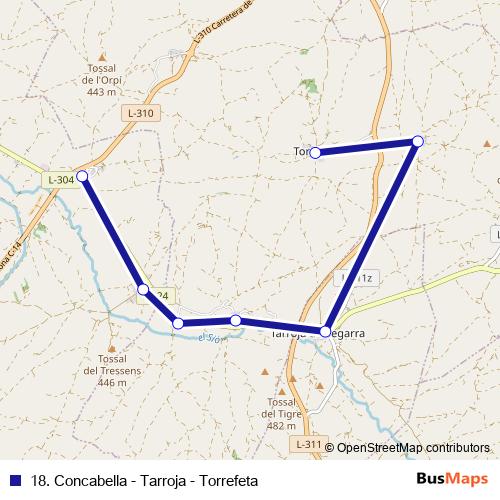 18. Concabella - Tarroja - Torrefeta bus Line Map