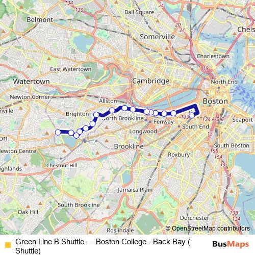 Green Line B Shuttle bus Line Map