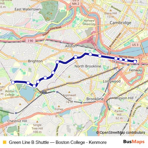 Green Line B Shuttle bus Line Map