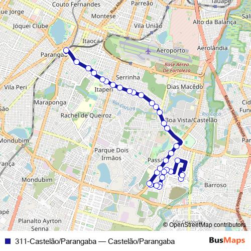 311-Castelão/Parangaba bus Line Map