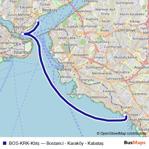 BOS-KRK-Kbtş ferry Line Map