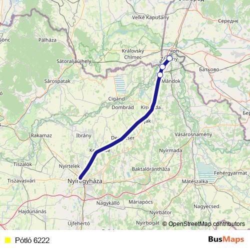 Pótló 6222 bus Line Map