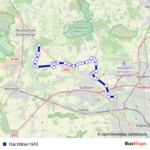 Nachtliner N43 bus Line Map
