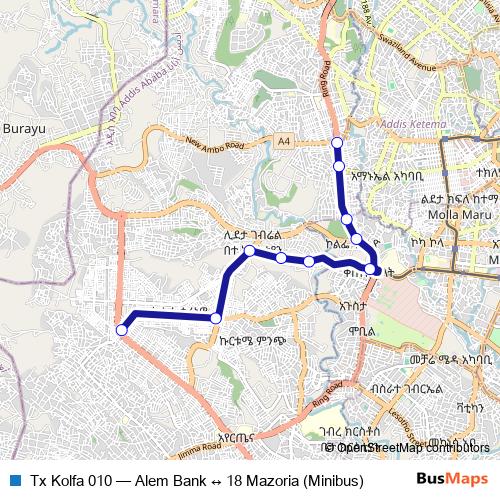 Tx Kolfa 010 bus Line Map