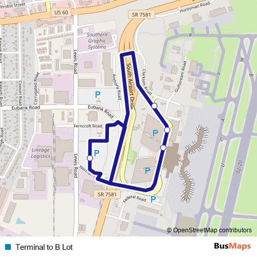 Terminal to B Lot bus Line Map