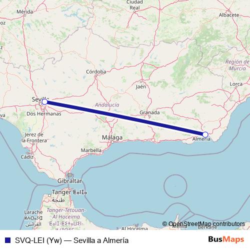 SVQ-LEI (Yw) air Line Map