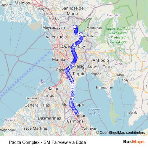 Pacita Complex - SM Fairview via Edsa bus Line Map