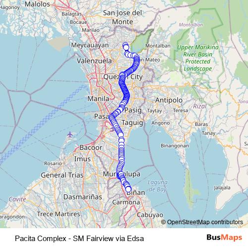 Pacita Complex - SM Fairview via Edsa bus Line Map