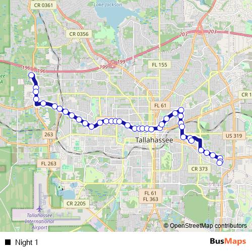 Night 1 bus Line Map