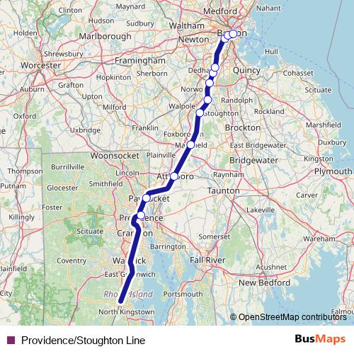 Providence/Stoughton Line rail Line Map
