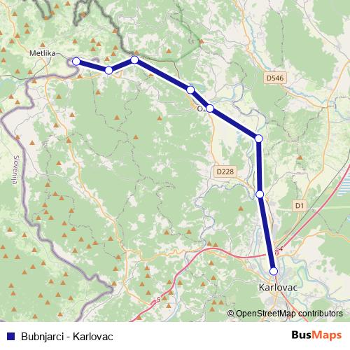 Bubnjarci - Karlovac bus Line Map