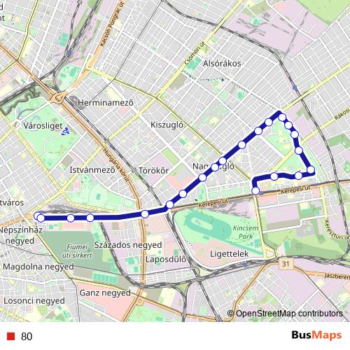 80 trolleybus Line Map