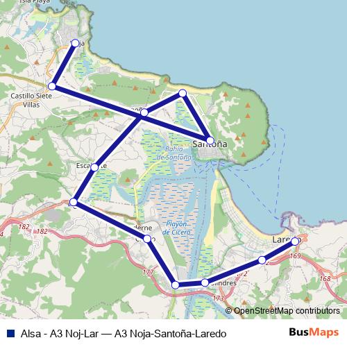 Alsa - A3 Noj-Lar bus Line Map