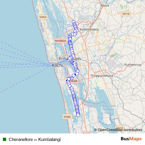 Cheranellore ↔ Kumbalangi bus Line Map