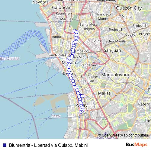 Blumentritt - Libertad via Quiapo, Mabini bus Line Map
