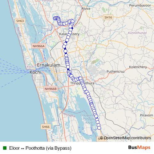 Eloor ↔ Poothotta (via Bypass) bus Line Map