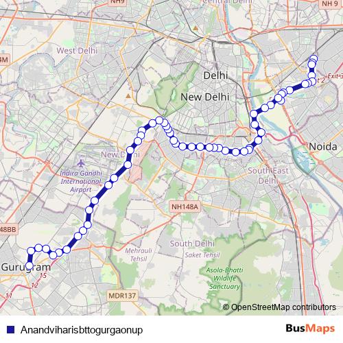 Anandviharisbttogurgaonup bus Line Map