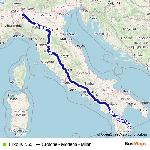 Flixbus N551 bus Line Map