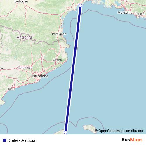 Sete - Alcudia ferry Line Map