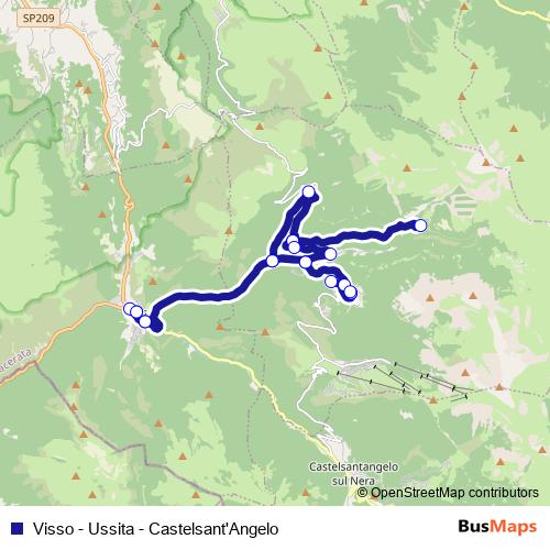 Visso - Ussita - Castelsant'Angelo bus Line Map