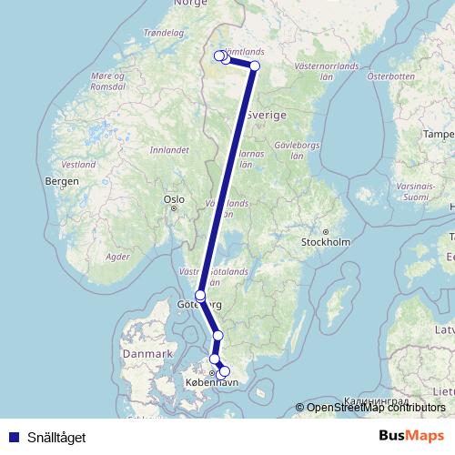 Snälltåget rail Line Map
