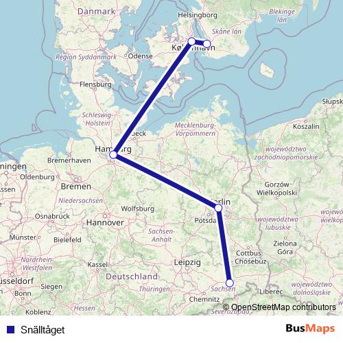 Snälltåget rail Line Map