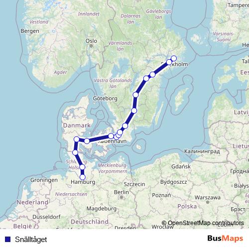 Snälltåget rail Line Map
