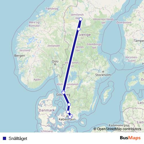 Snälltåget rail Line Map