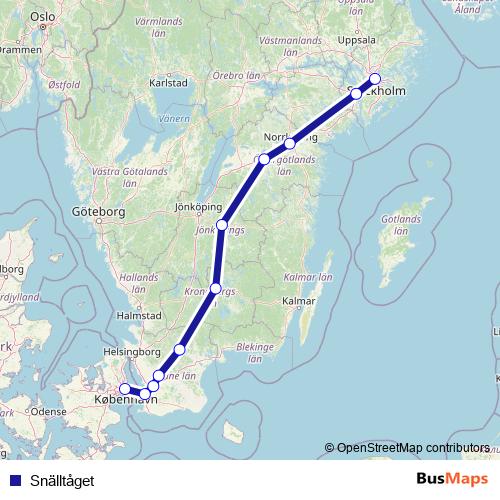 Snälltåget rail Line Map