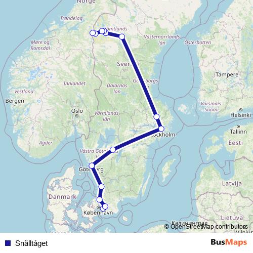 Snälltåget rail Line Map