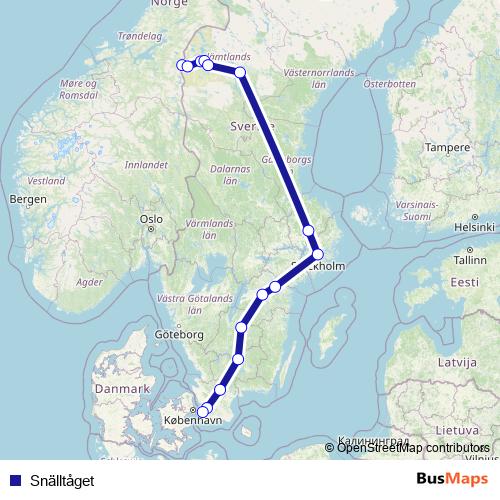 Snälltåget rail Line Map