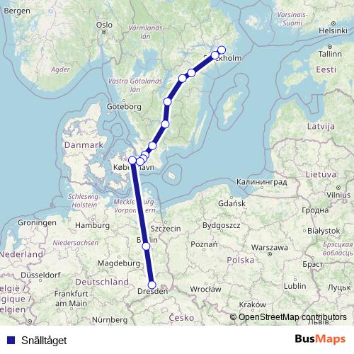 Snälltåget rail Line Map